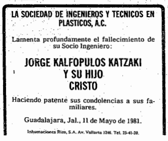 Esquela Sociedad Ingenieros y Técnicos en Plásticos